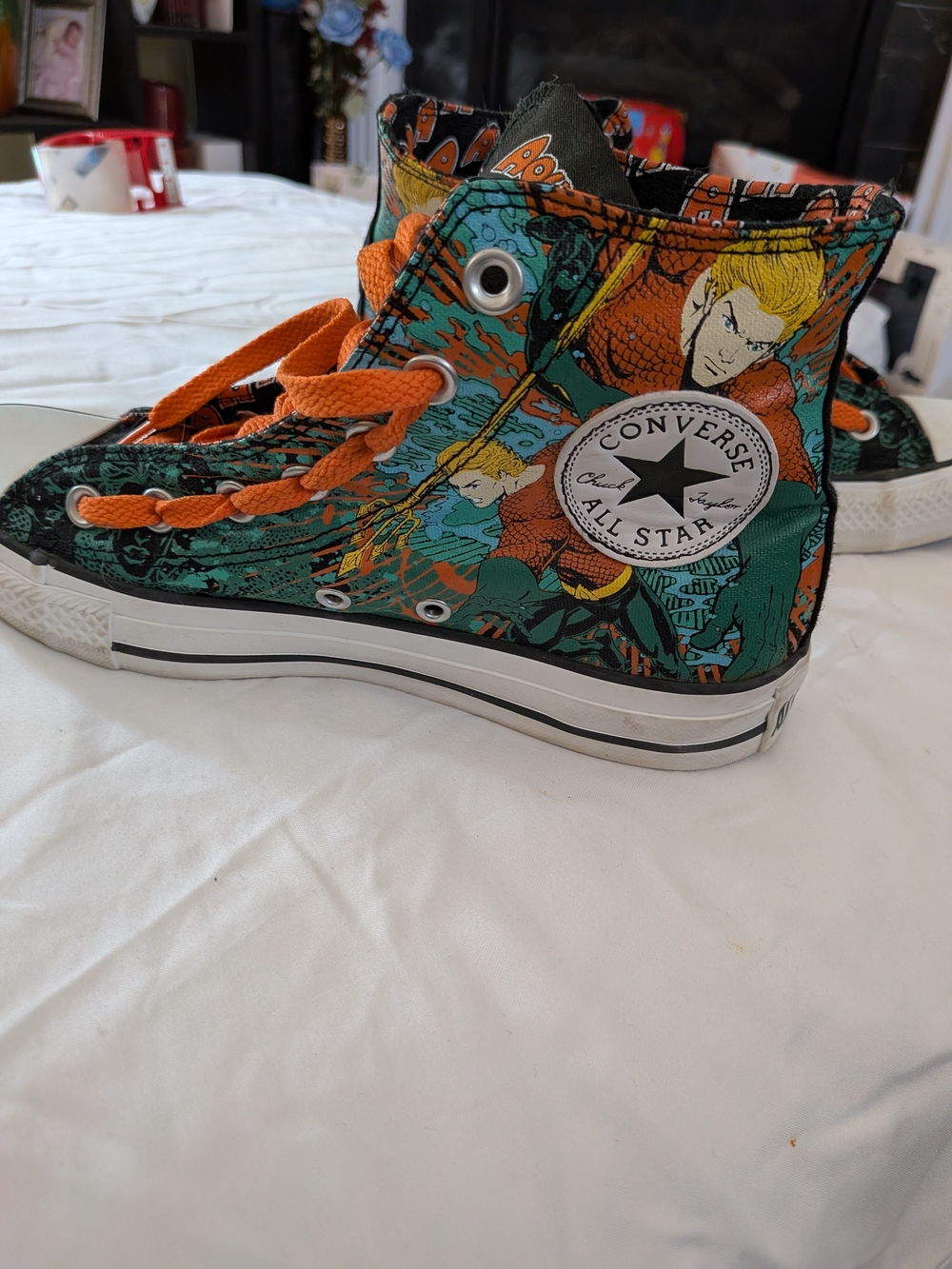 Converse Aquaman High Top Sneakers - Teal & Orange Comic Print